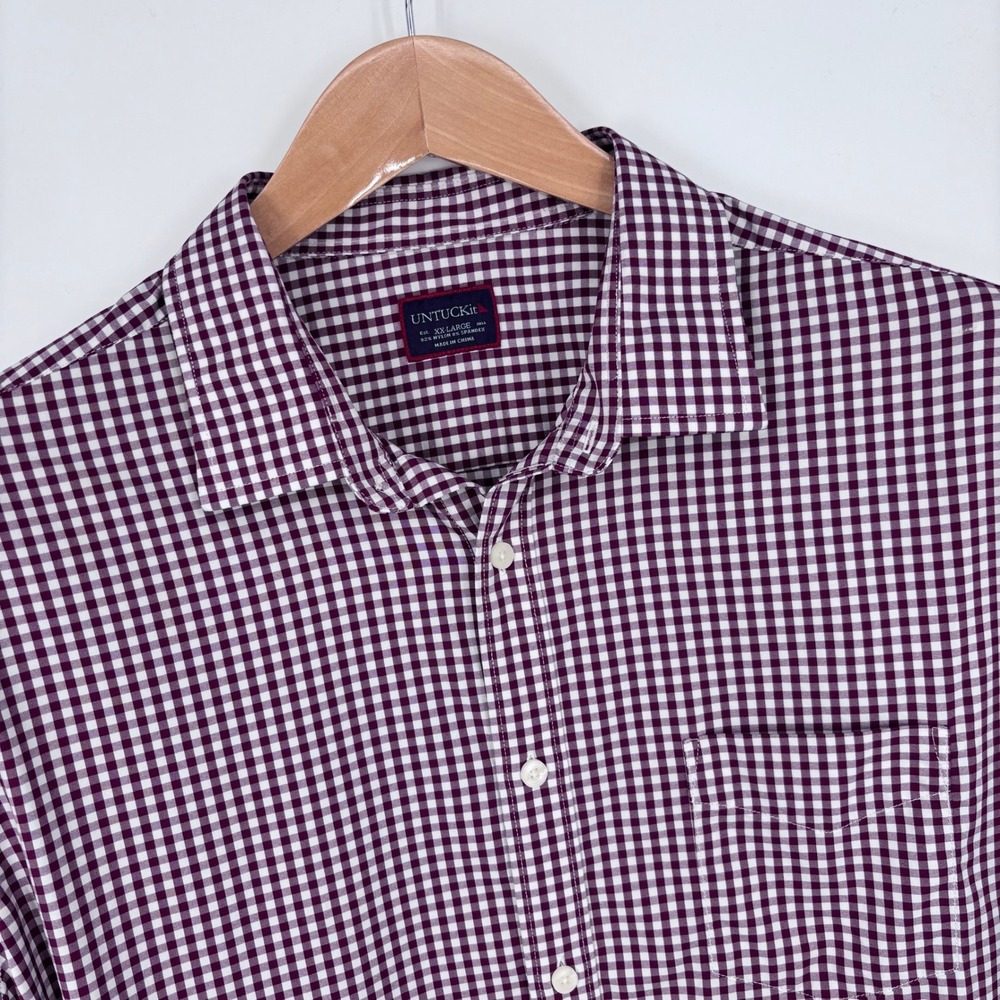 UNTUCKit Performance Button Down Shirt Mens XXL Burgundy Check Preppy Office